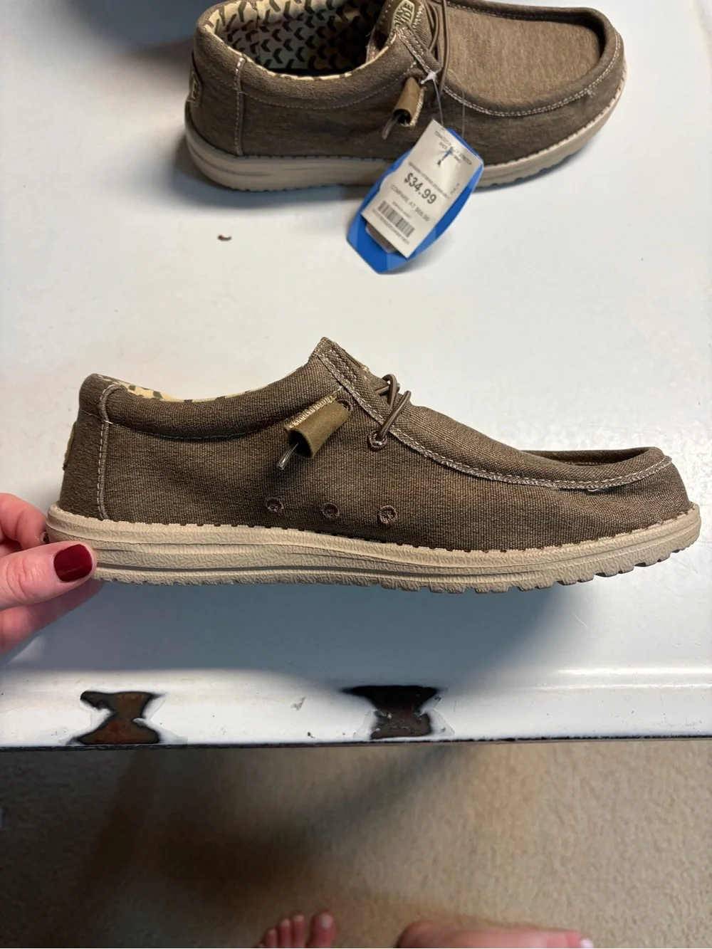 Hey Dude Brown Canvas Slip-On Loafers with Elastic Laces